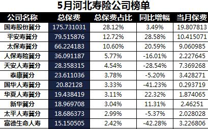 河北省2018年前5月寿险公司总保费排行榜.xls