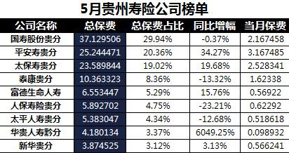 贵州省2018年前5月寿险公司总保费排行榜.xls