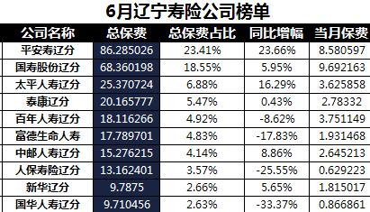 辽宁省2018年前6月寿险公司总保费排行榜.xls